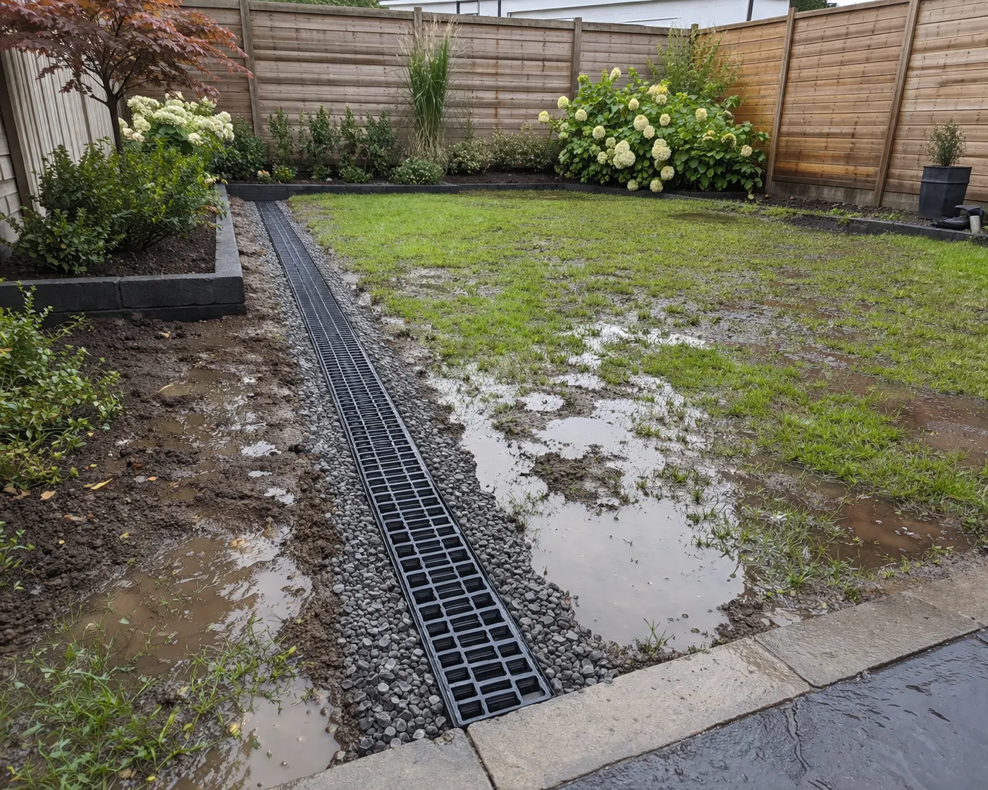 Drainage en grind helpen regenwater sneller af te voeren.