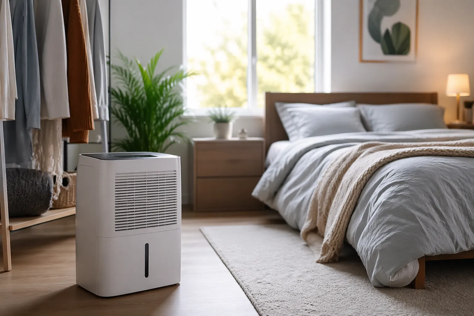 Een schone, lichte slaapkamer met een rustige sfeer en minder vocht.