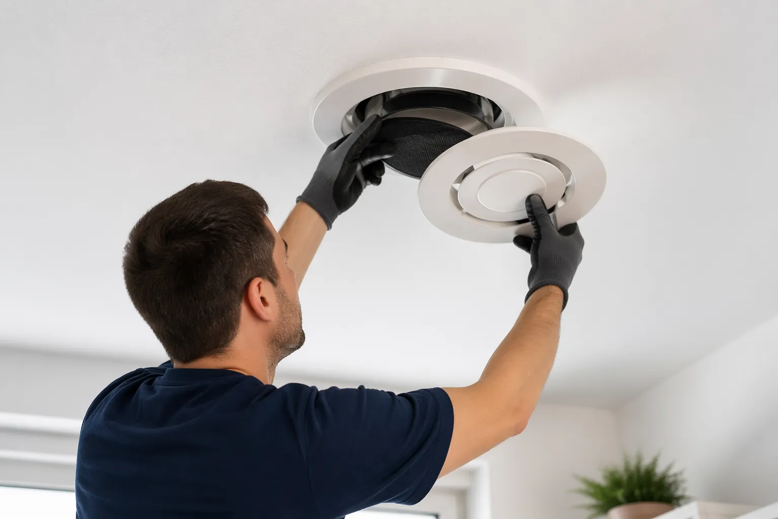 Een technicus vervangt een ventilatiefilter voor schonere en gezondere binnenlucht.
